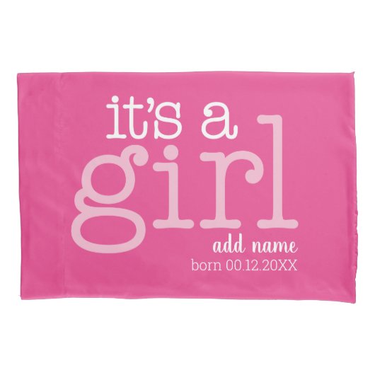 Het is een meisje-modern, grillig met Baby-naamdat Kussensloop (Voorkant)