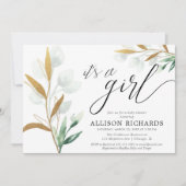 Het is een meisje modern groen goud roze baby show kaart (Voorkant)