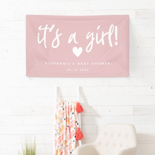 Het is een meisje Modern Pink Baby shower Spandoek (Insitu)