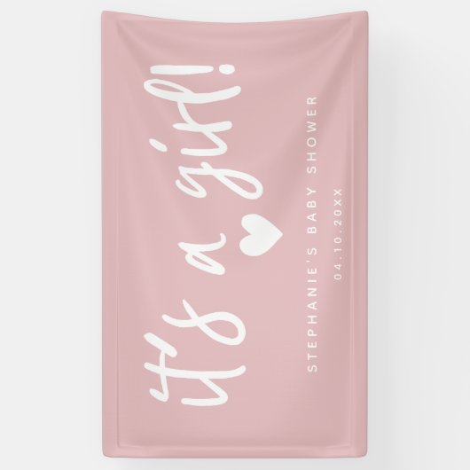 Het is een meisje Modern Pink Baby shower Spandoek (Verticaal)