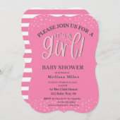 Het is een Meisje Modern Pink Bow Girl Baby shower Kaart (Voorkant / Achterkant)