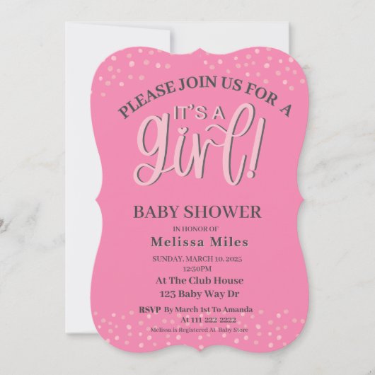 Het is een Meisje Modern Pink Bow Girl Baby shower Kaart (Voorkant)