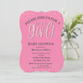Het is een Meisje Modern Pink Bow Girl Baby shower Kaart (Staand voorkant)