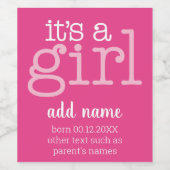 Het is een meisje - Modern, roze roze. Wijn Etiket (Enkel label)
