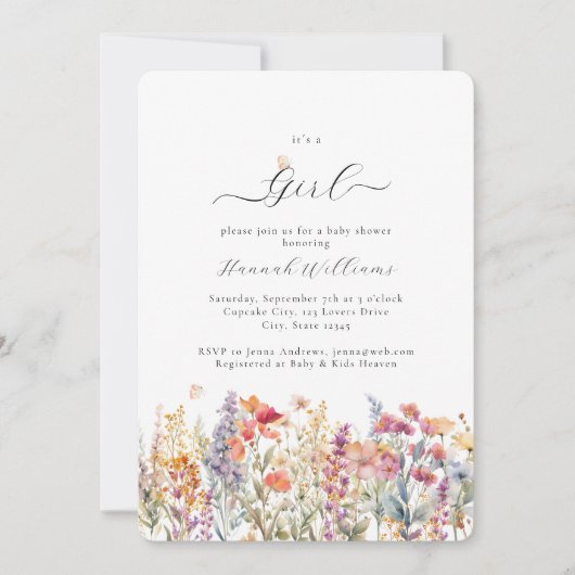 Het is een meisje! Modern, Wildbloem, Baby shower Kaart (Voorkant)