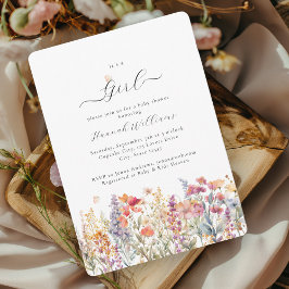 Het is een meisje! Modern, Wildbloem, Baby shower Kaart