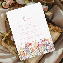 Het is een meisje! Modern, Wildbloem, Baby shower Kaart