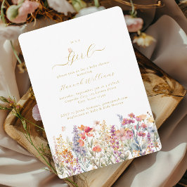 Het is een meisje! Modern, Wildbloem, Baby shower Kaart