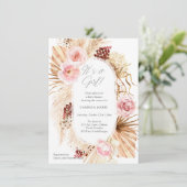 Het is een meisje moderne boho bloemboog met pampa kaart (Staand voorkant)