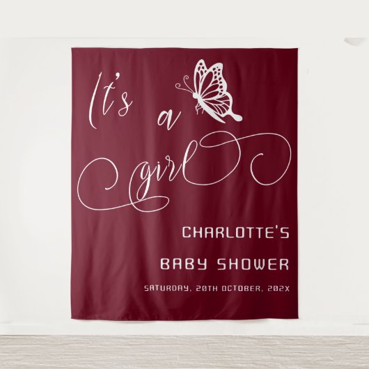 Het is een meisje moderne minimale vlinder baby sh wandkleed (Voorkant)