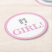 Het is een meisje! Moderne roze aankondiging Baby Ronde Kartonnen Onderzetter (Gebogen)