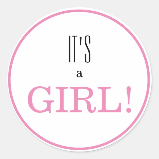 Het is een meisje! Moderne roze Baby Ronde Sticker (Voorkant)