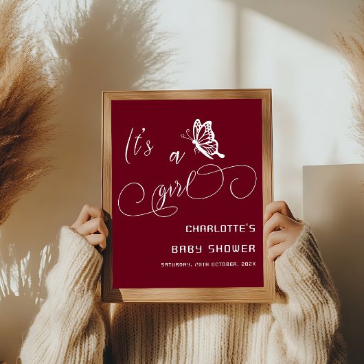 Het is een meisje moderne vlinder babyshower welko poster