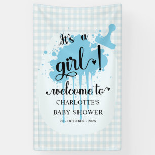 Het is een meisje Mooie Pastel Blauwe Gingham Baby Spandoek