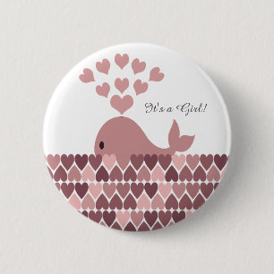 Het is een meisje! Mooie roze walvis Ronde Button 5,7 Cm