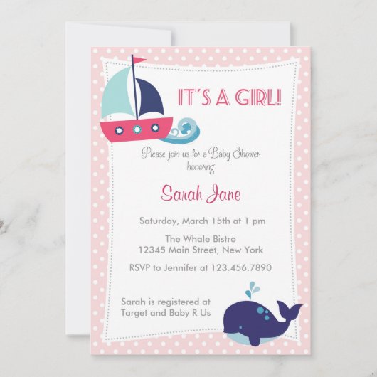 Het is een meisje Nautical Sailboat Baby shower no Kaart (Voorkant)