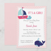 Het is een meisje Nautical Sailboat Baby shower no Kaart (Voorkant / Achterkant)