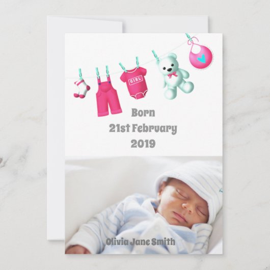 Het is een meisje! Nieuwe Baby – Roze Aangepaste F Aankondiging (Achterkant)