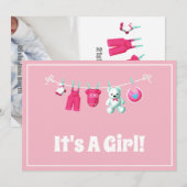 Het is een meisje! Nieuwe Baby – Roze Aangepaste F Aankondiging (Voorkant / Achterkant)