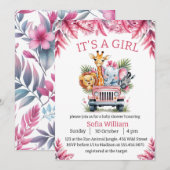 Het is een meisje oerwoud safari dieren baby showe kaart (Voorkant / Achterkant)