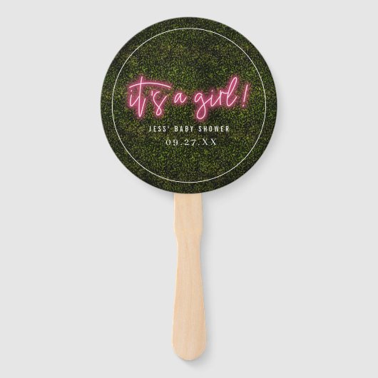 Het is een meisje Oh Baby Pink Neon Baby shower Handwaaier (Voorkant)
