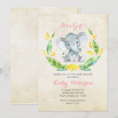 Het is een meisje olifant baby shower uitnodiging (Voorkant / Achterkant)