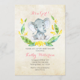 Het is een meisje olifant baby shower uitnodiging
