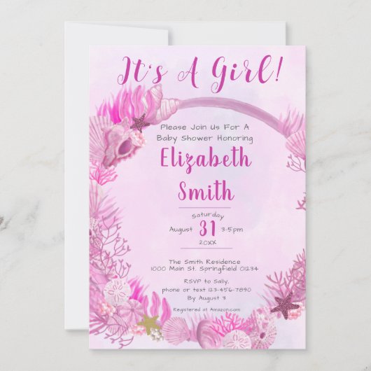 Het is een meisje onder het Zee Schattige roze Bab Kaart (Voorkant)