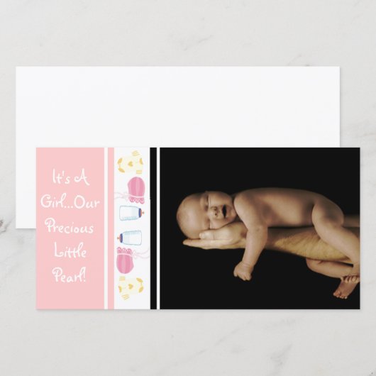 Het is een meisje... onze kostbare kleine parel aankondiging (Voorkant / Achterkant)