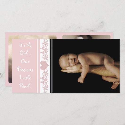 Het is een meisje... onze waardevolle kleine parel aankondiging (Voorkant / Achterkant)