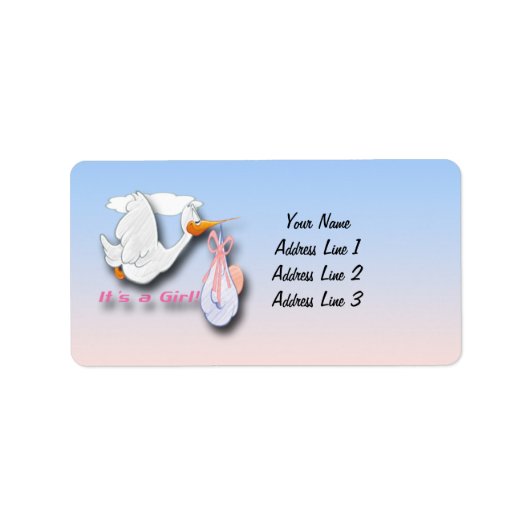 Het is een Meisje Ooievaar Baby shower Adresetiket Etiket (Voorkant)