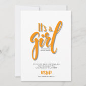 Het is een meisje oranje Aankondiging Kaart (Voorkant)