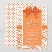 Het is een Meisje Oranje en Wit Baby shower Kaart (Voorkant / Achterkant)