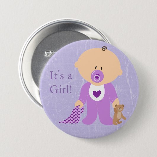Het is een meisje Paarse Baby Button (Voorkant /achterkant)