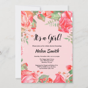 Het is een meisje paarse bloemen baby shower uitno kaart
