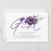 Het is een meisje paarse bloemen Baby shower uitno Kaart (Voorkant)