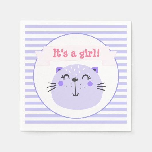 Het is een meisje | Paarse Cat Cute | BABY SHOWER Servet (Voorkant)