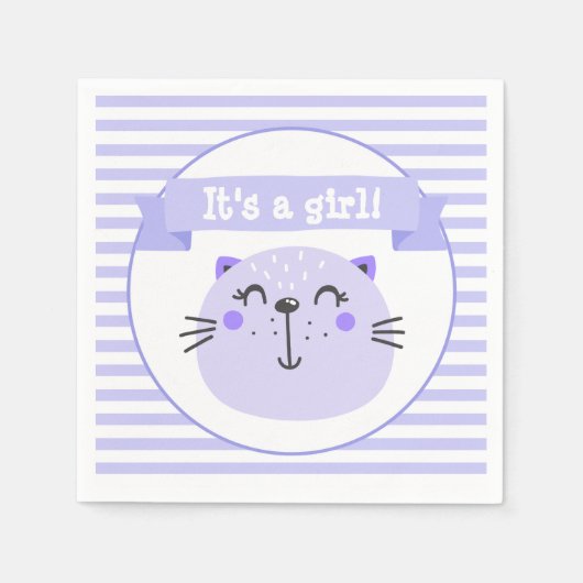 Het is een meisje | Paarse Cat Cute | BABY SHOWER Servetten (Voorkant)