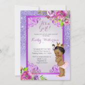 Het is een meisje Paarse Gouden Baby shower Uitnod Kaart (Voorkant)