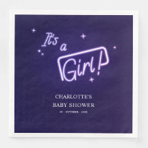 Het is een meisje! Paarse neon tekst baby shower