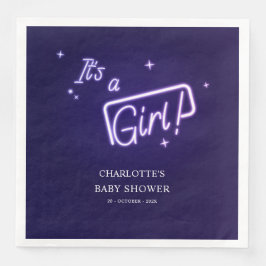 Het is een meisje! Paarse neon tekst baby shower Servet