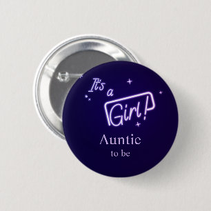 Het is een meisje! Paarse Neon Tekst Oom of tante Ronde Button 5,7 Cm