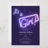 Het is een meisje! Paarse neontekst Baby shower Kaart (Voorkant)