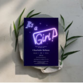 Het is een meisje! Paarse neontekst Baby shower Kaart