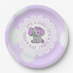 Het is een meisje, Paarse olifant thema Baby showe Papieren Bordje