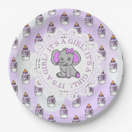 Het is een meisje, Paarse olifant thema Baby showe Papieren Bordje