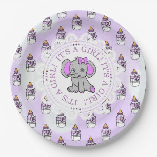 Het is een meisje, Paarse olifant thema Baby showe Papieren Bordje