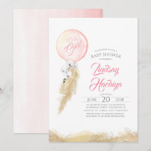 Het is een meisje pampas grasballon roze Baby show Kaart