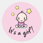 Het is een meisje!, pasgeboren baby meisje, ronde  ronde sticker (Voorkant)