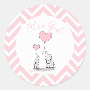 Het is een meisje pastel baby olifant met hart aan ronde sticker
